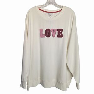 Emily Daniels Love Sweatshirt Pink Sparkle Long Sleeve Crew Neck 2X Womens